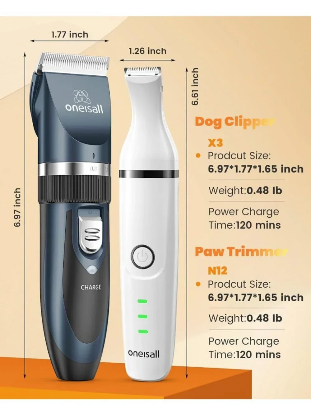 Low Noise 3-in-1 Dog Clippers & Nail Grinder Grooming Kit for All Breeds